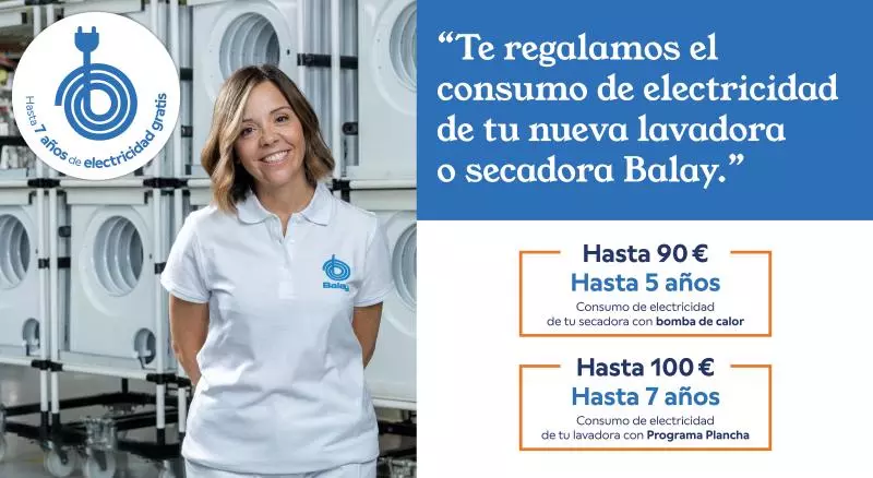 Compra tu lavadora o secadora Balay en Euronics y consigue electricidad gratis durante años