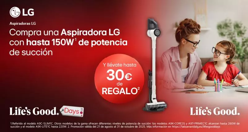 Hasta 30€ de reembolso con la compra de un aspirador LG