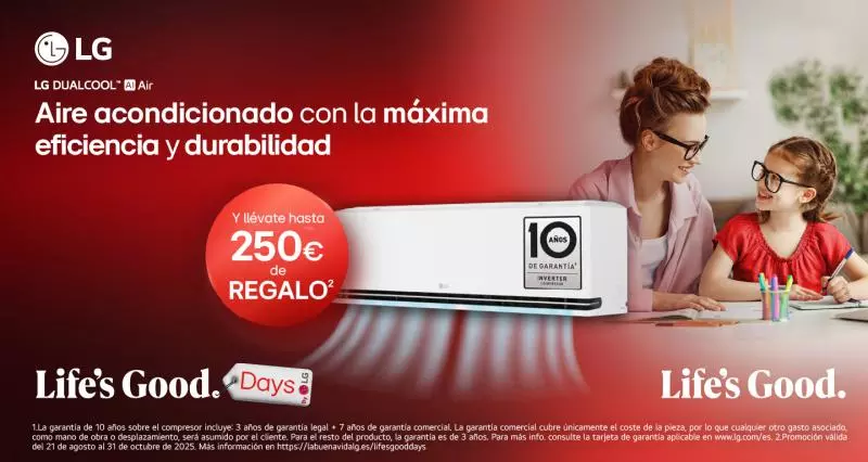 Hasta 250€ de reembolso con la compra de un aire acondicionado LG