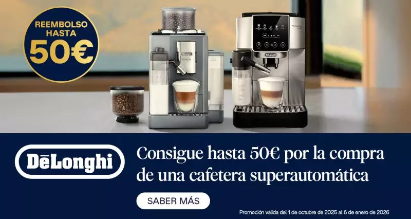 Por la compra de tu cafetera superautomática Delonghi, llévate hasta 50 euros de reembolso