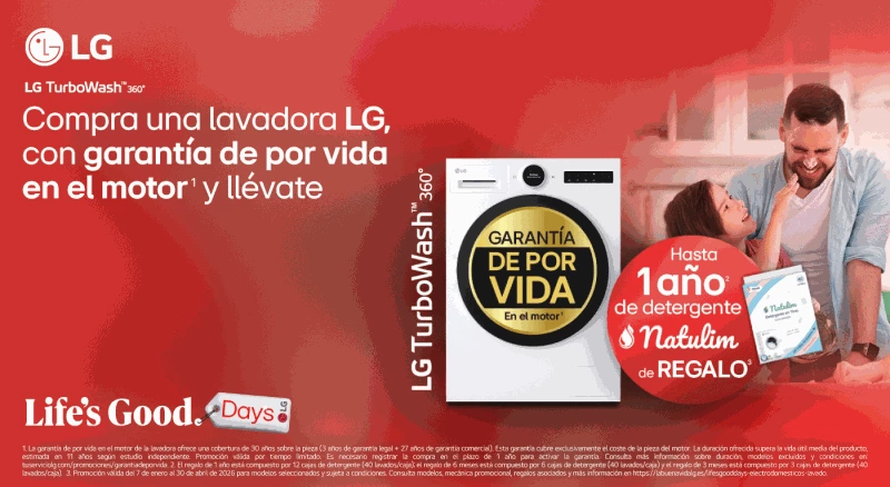 Compra una lavadora LG y llévate hasta 1 año de detergente Natulim