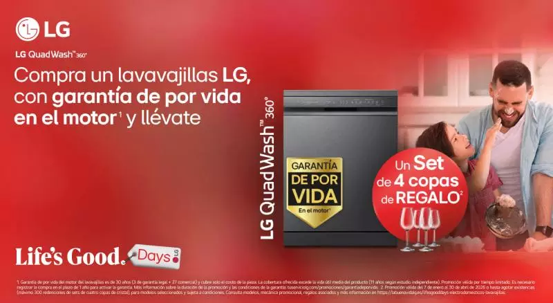 Compra un lavavajillas LG y llévate 4 copas de vino
