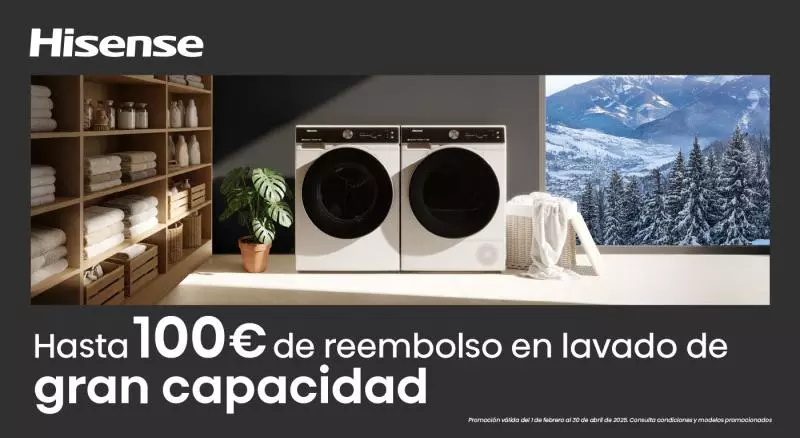 Hasta 100 € de reembolso en lavadoras, secadoras y lavasecadoras Hisense