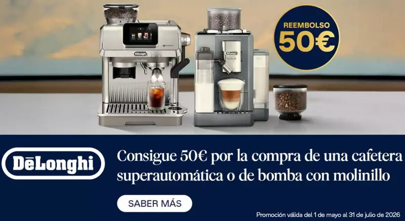 Consigue 50€ de reembolso por la compra de tu cafetera De'Longhi