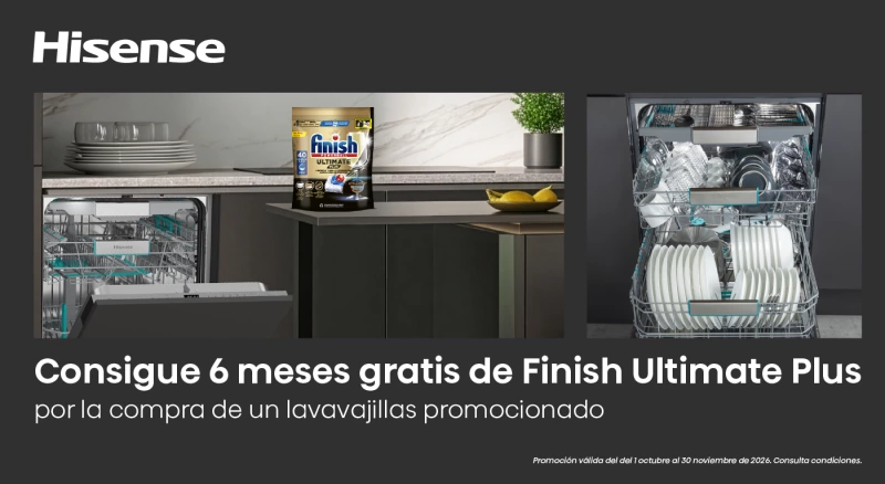 Compra un lavavajillas Hisense y llévate 6 meses gratis de Finish Ultimate