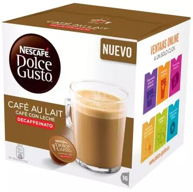 Cápsulas Dolce Gusto Cafe con Leche Descafeinado 16 unidades