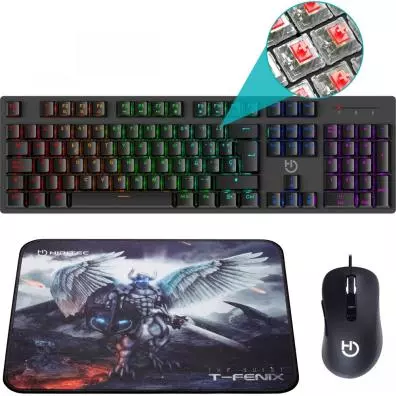 Teclado Gaming Mecanico Gk400 Usb + Raton Gaming Blitz + Alfombrilla T-fenix Negro Hiditec PAC010026