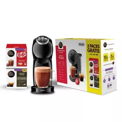 Pack Cafetera de capsulas Delonghi Genio Plus EDG315.B + 2 pack bebida KitKat y Cafe Espresso