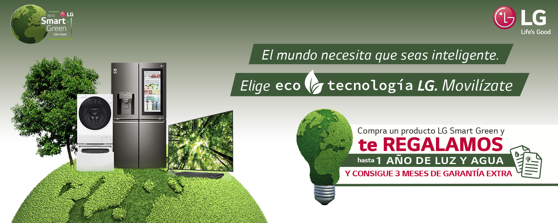 Compra tu producto LG Smart Green y consigue hasta 1 año gratis de luz y agua