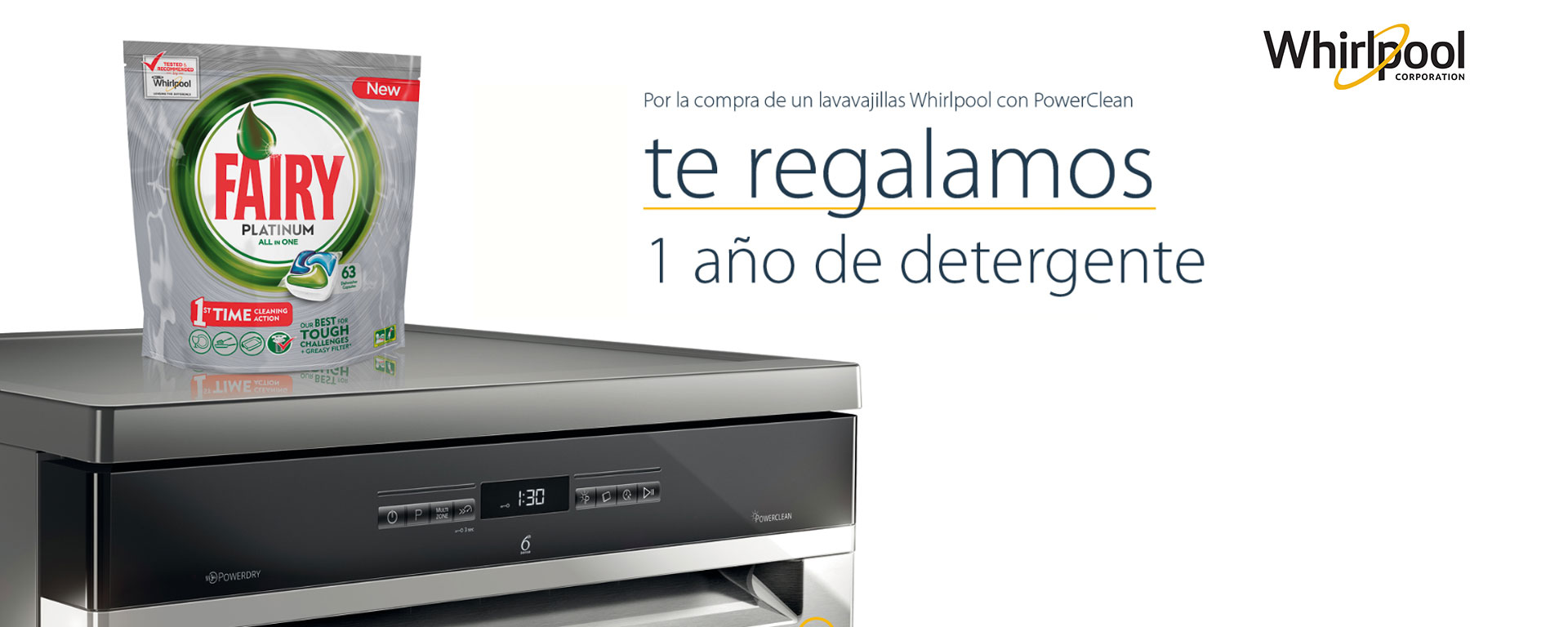 Compra compra un lavavajillas Whirlpool con PowerClean, podrás ganas 1 año de detergente