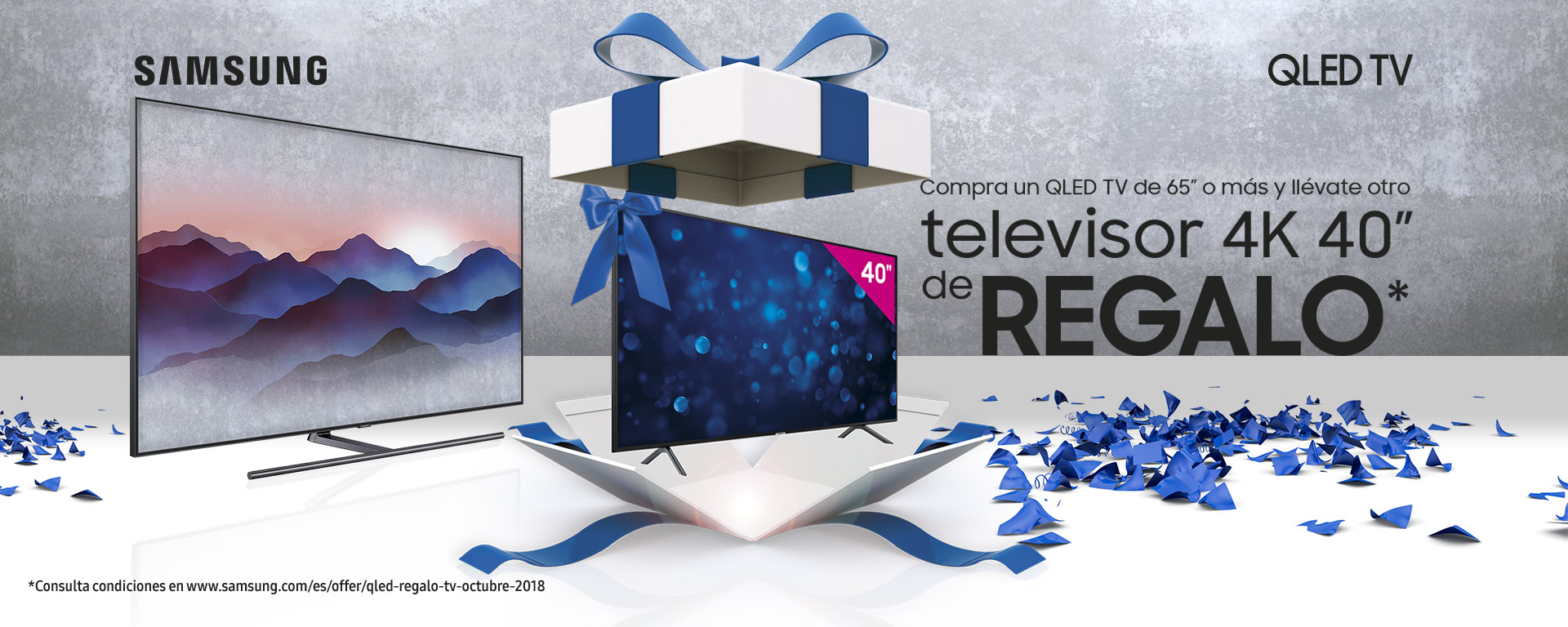 Compra una Samsung QLED TV de 65” o más y te regalamos una Samsung UHD 40” 4K modelo UE40NU7125