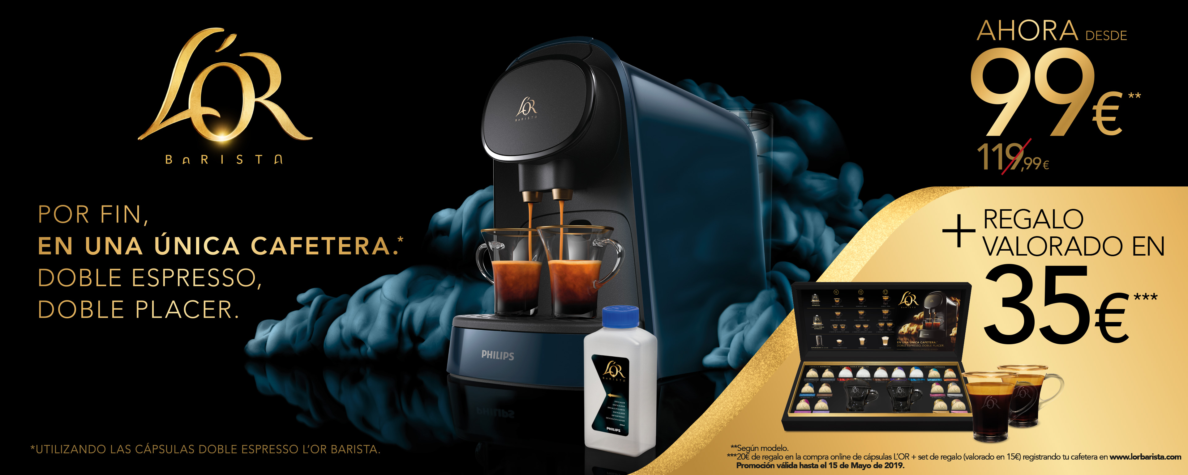Compra cafetera Philips de cápsulas de espresso L’OR Barista y consigue cupón de 20€  y Set de regalo 