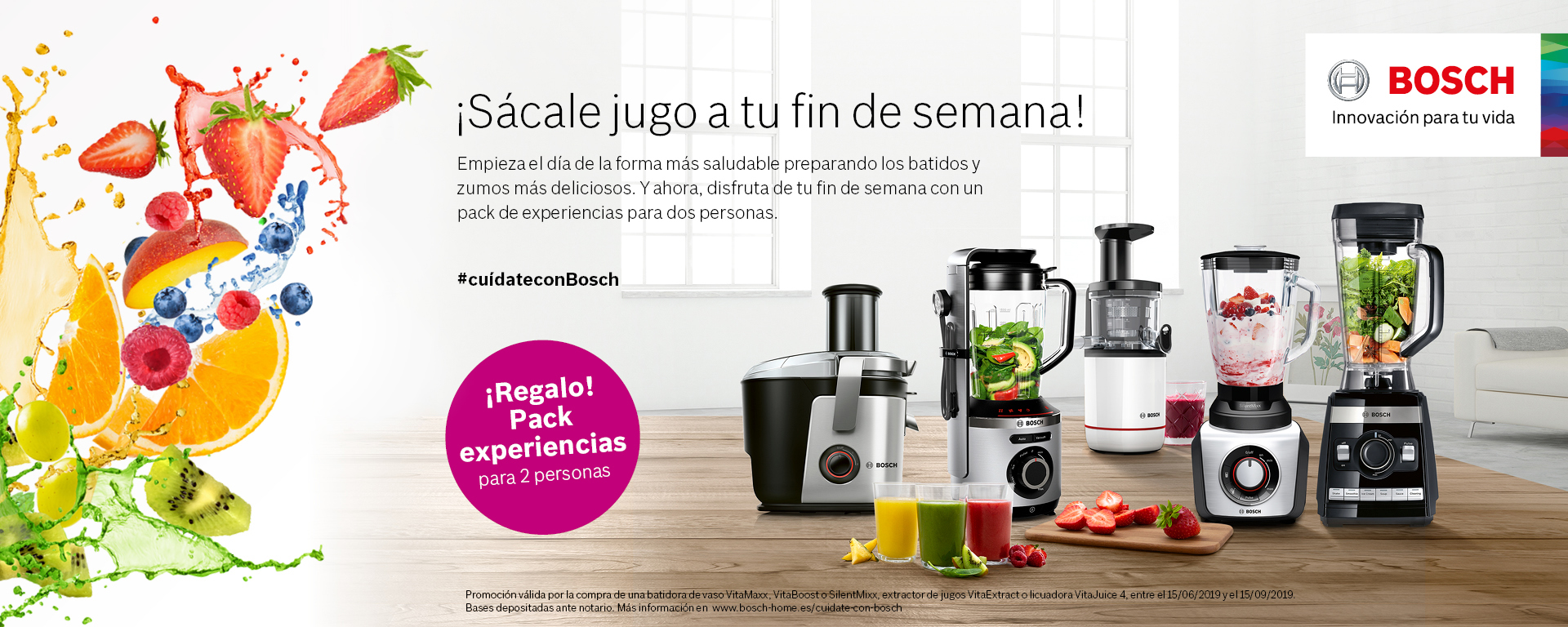 Compra tu Batidora de vaso, Extractor de jugos o una licuadora de Bosch y llévate un pack de experiencias para 2 personas