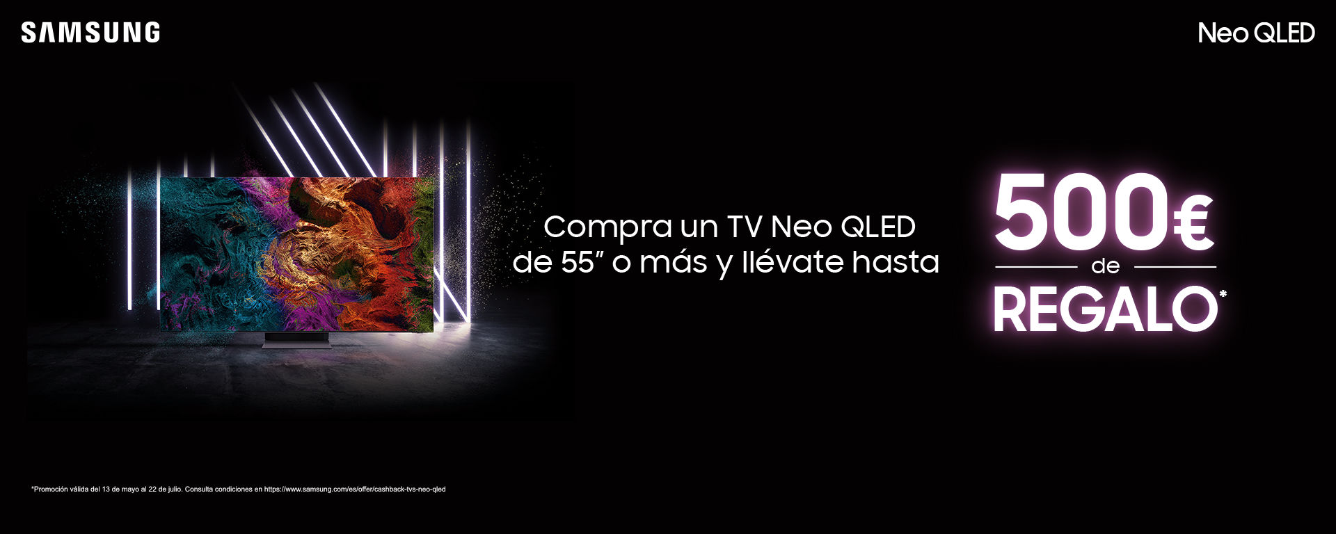 Llévate un reembolso de hasta 500 euros por la compra de tu televisor QLED Samsung
