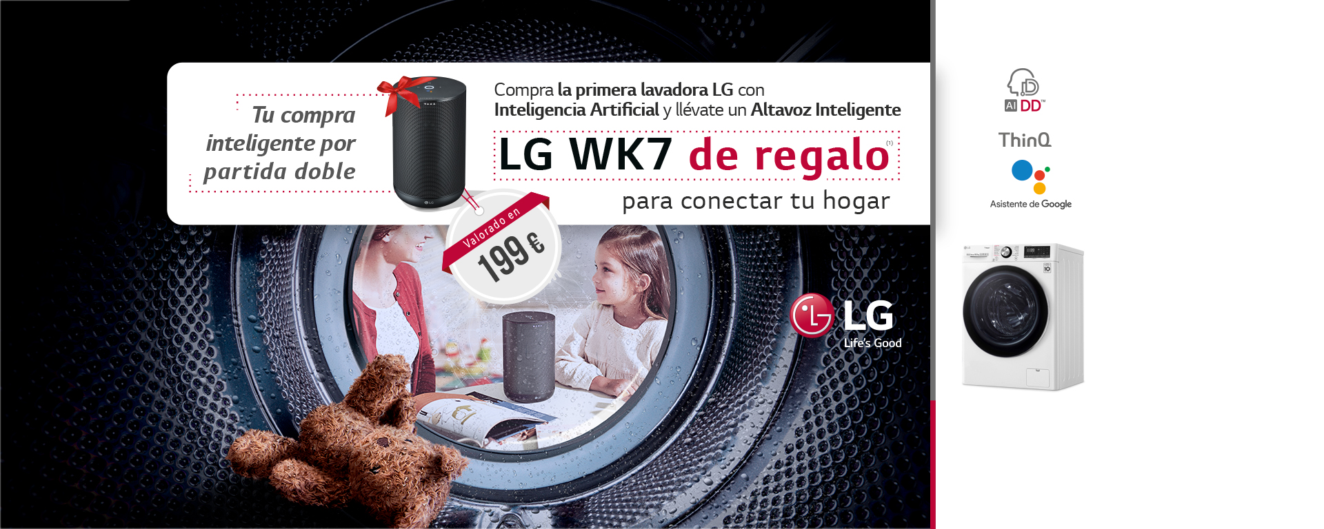 Compra una lavadora inteligente de LG y consigue un altavoz WK7 de regalo