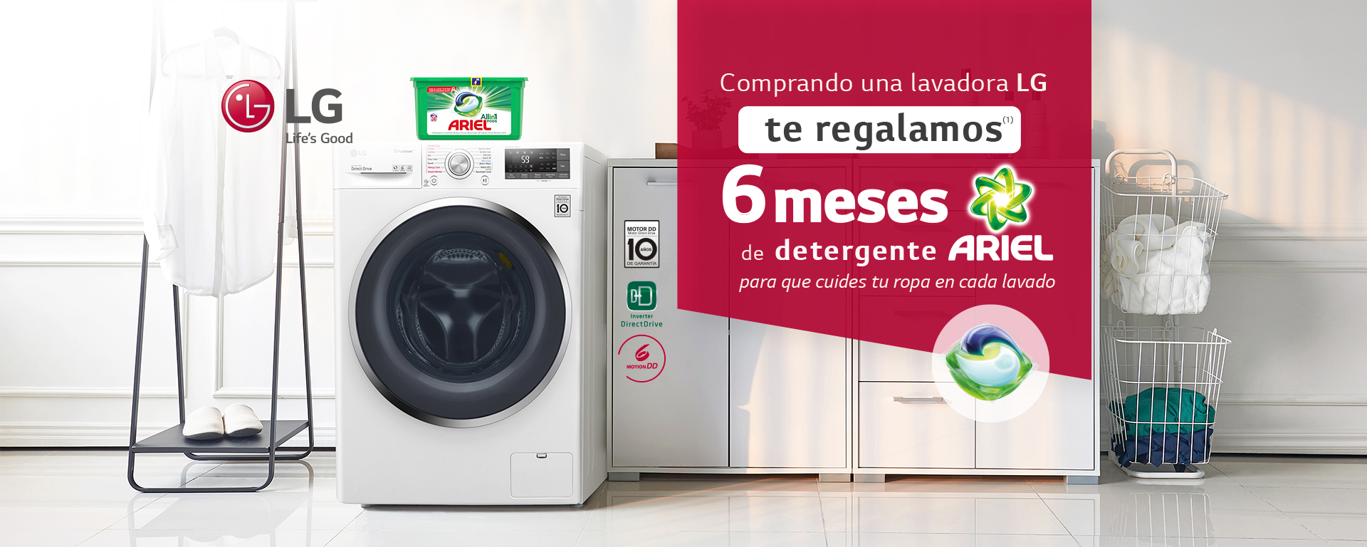 Compra una lavadora LG 6 Motion DD y consigue 6 meses de detergente Ariel totalmente gratis
