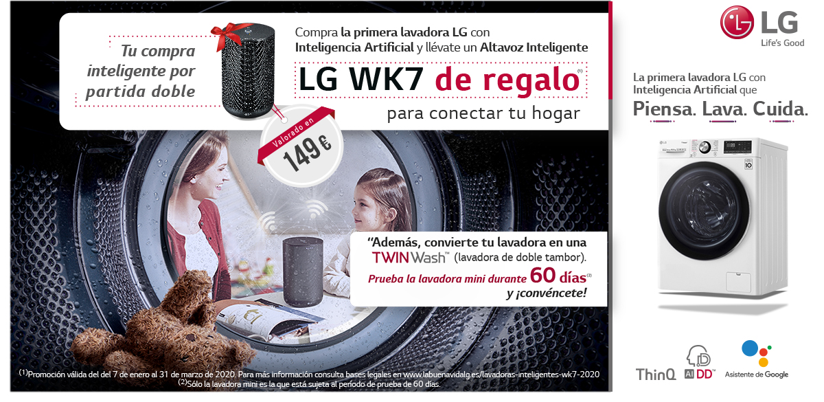 Compra una Lavadora Inteligente LG, puedes conseguir un WK7 de regalo y además prueba una miniwash durante 60 días