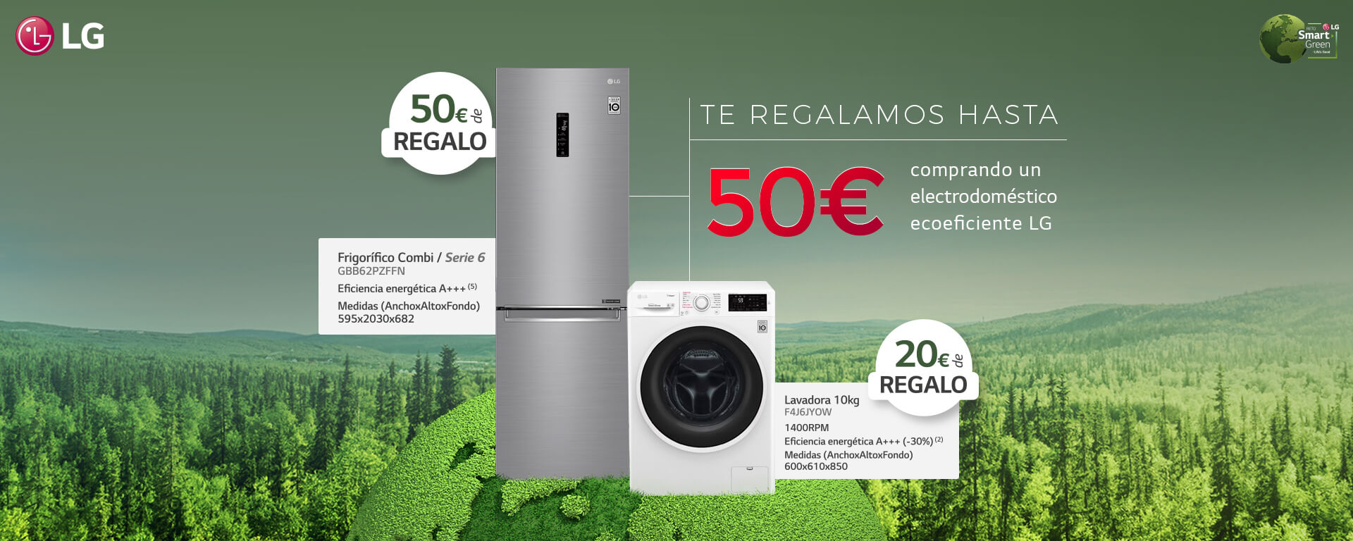 Compra un Frigorifico LG y consigue 50 € de cashback o compra una lavadora LG y consigue 20 €