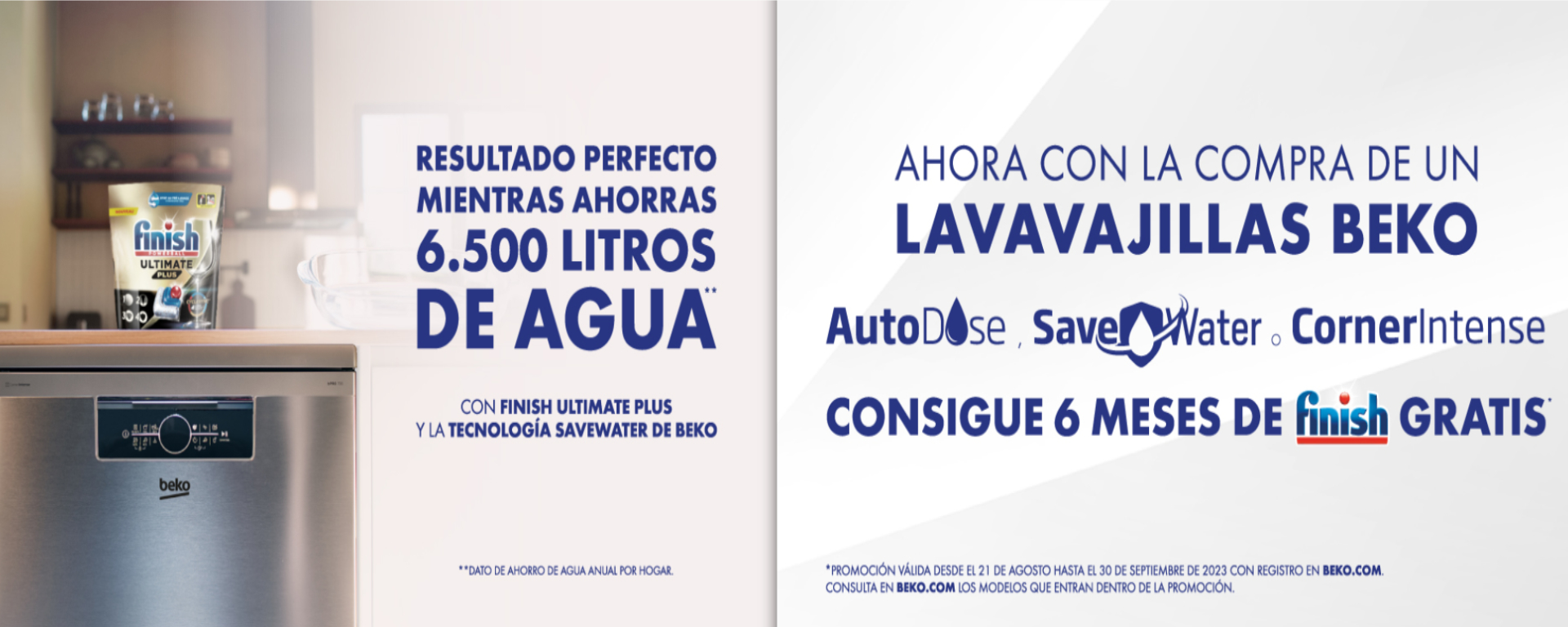 Consigue 6 meses de detergente Finish de regalo al comprar tu lavavajillas Beko