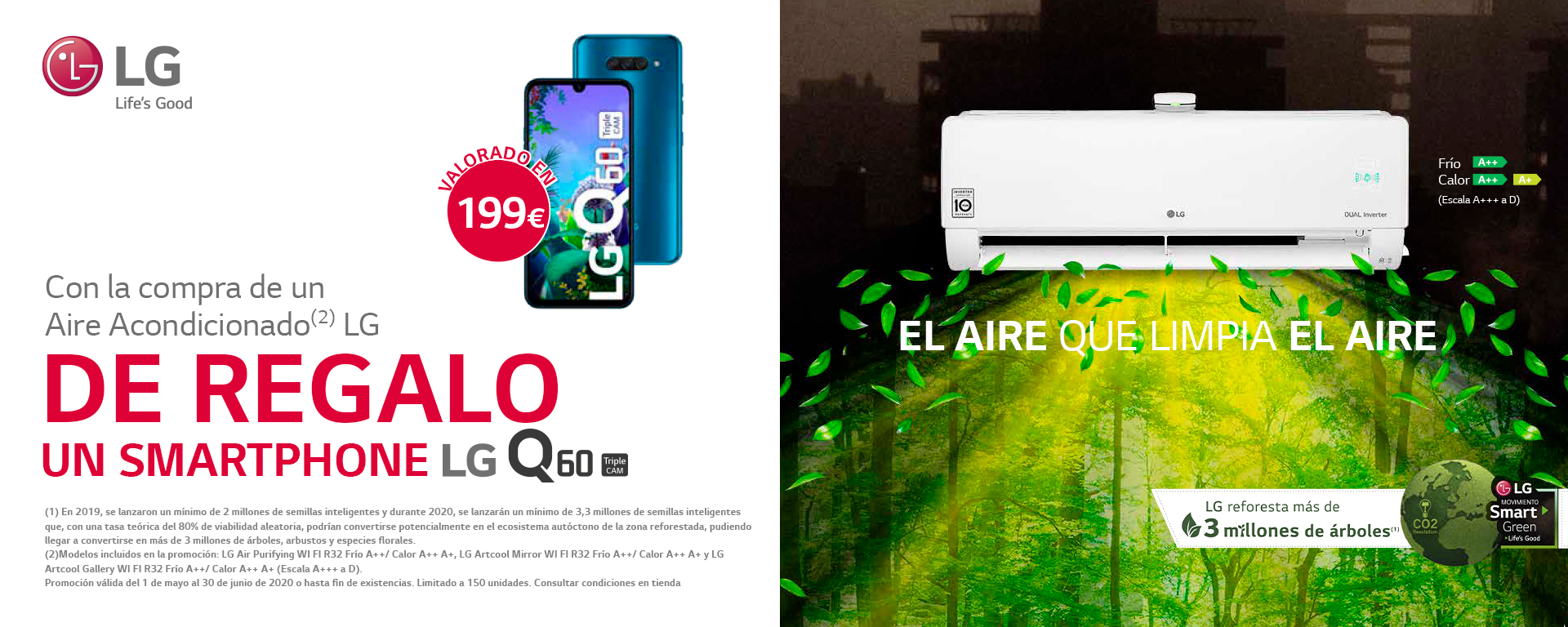Compra tu Aire Acondicionado LG y consigue un móvil Q60 gratis