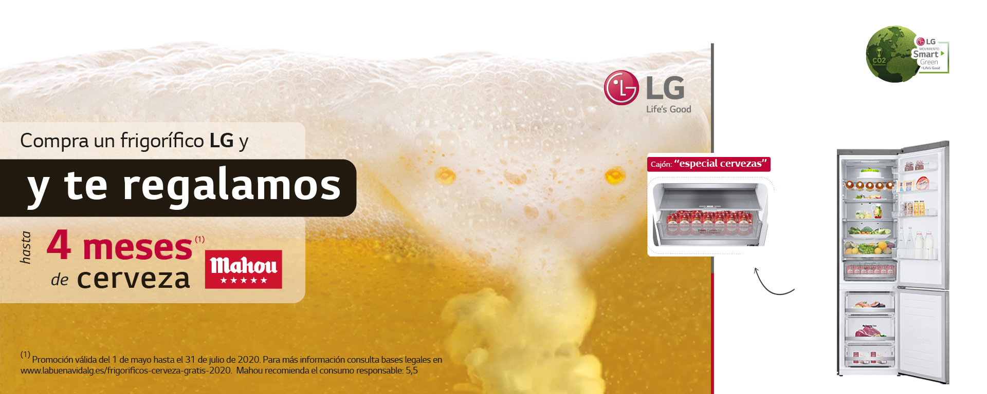 Compra tu frigorífico LG y consigue hasta 4 meses de cerveza Mahou gratis