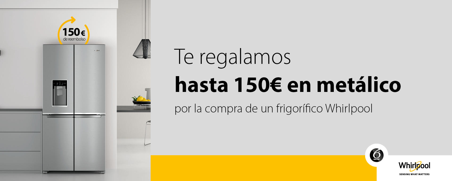Llévate hasta 150€ en metálico por la compra de tu frigorífico Combi Whirlpool