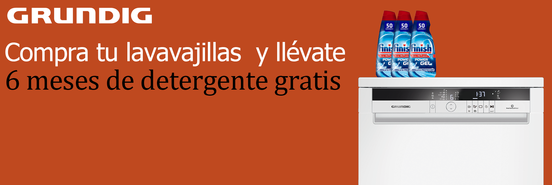 Compra tu Lavavajillas Grundig y consigue 6 meses gratis de detergente Finish