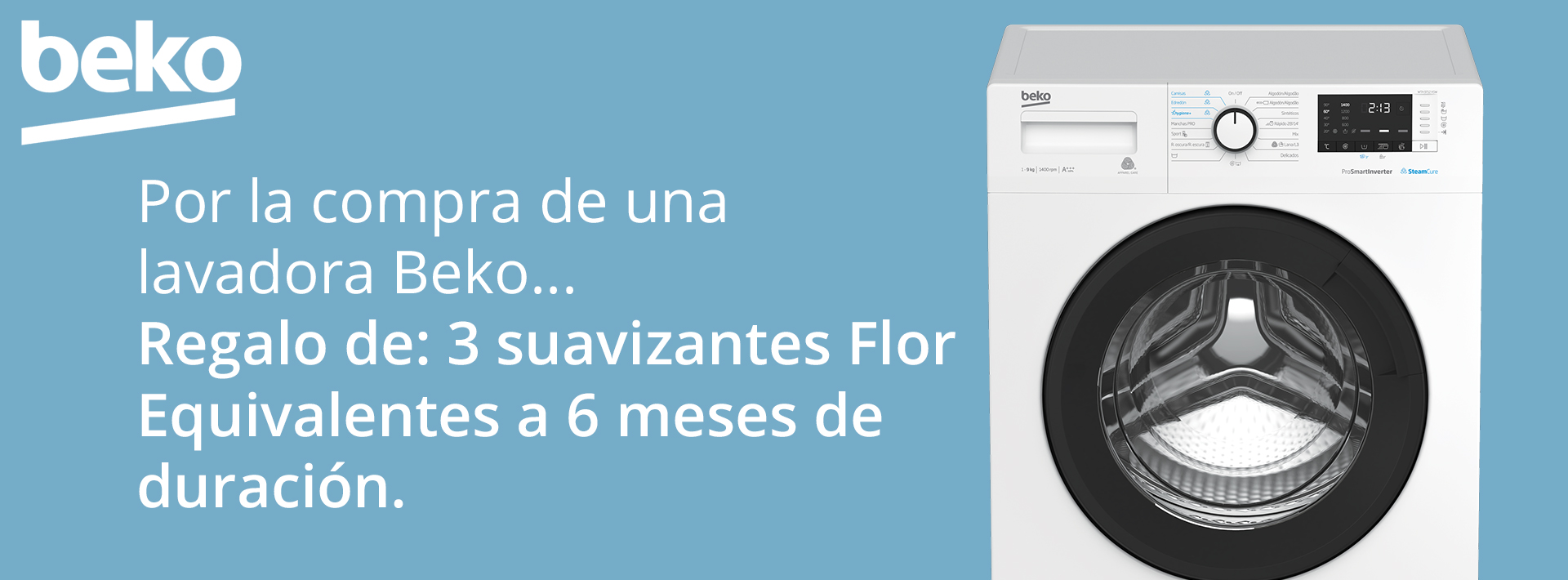 Consigue 6 meses de suavizante gratis por la compra de tu Lavadora BEKO