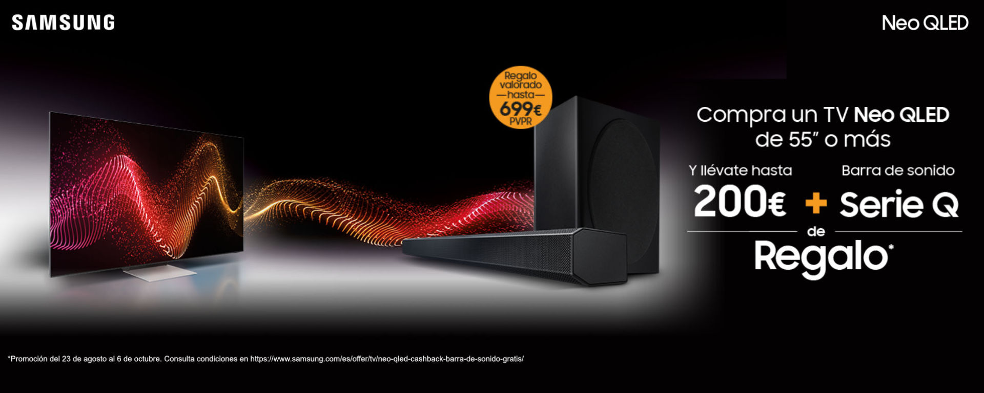 Llévate hasta 200 euros de reembolso y una barra de sonido por la compra de tu televisor Neo QLED Samsung