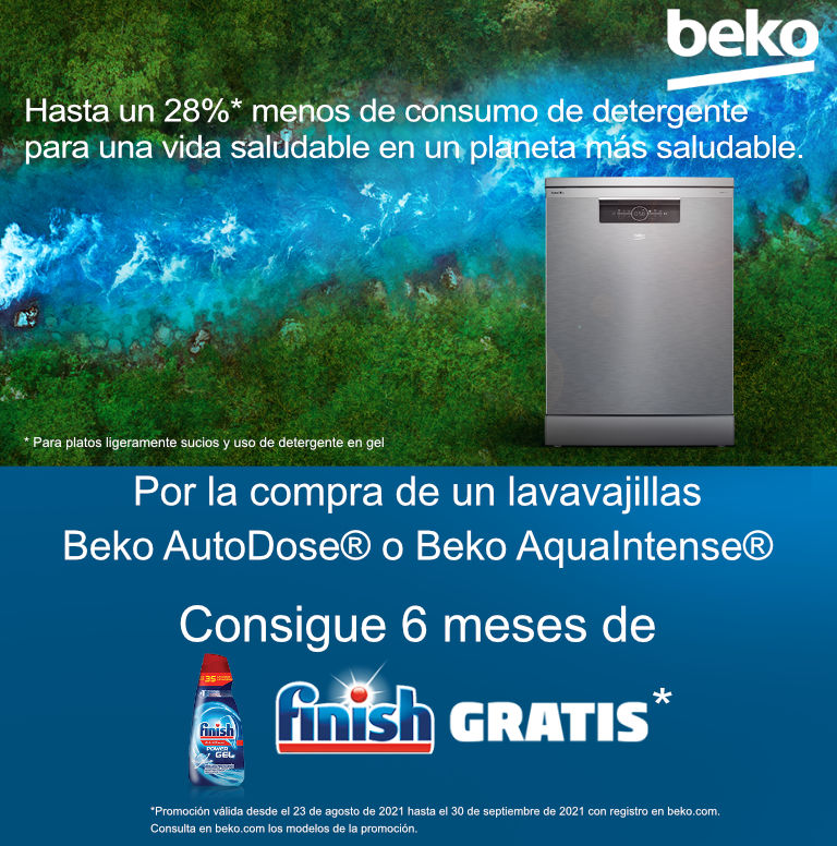 Llévate 6 meses de Finish Gratis por la compra de tu lavavajillas AutoDose - AquaIntense Beko