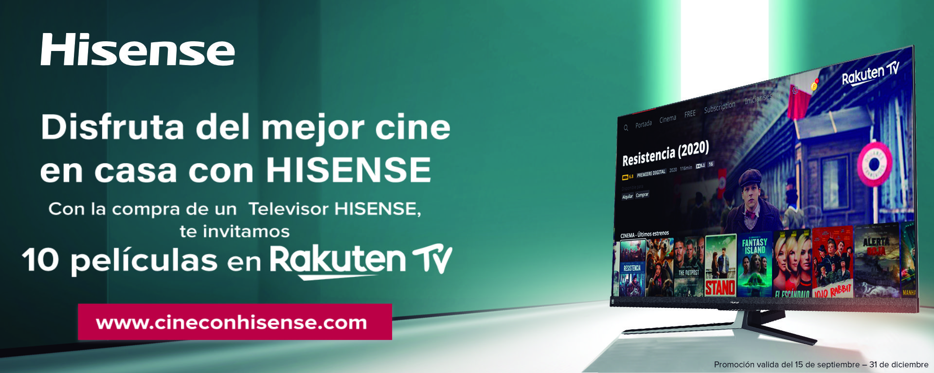 Consigue 10 películas Rakuten TV por la compra de tu Televisor Hisense