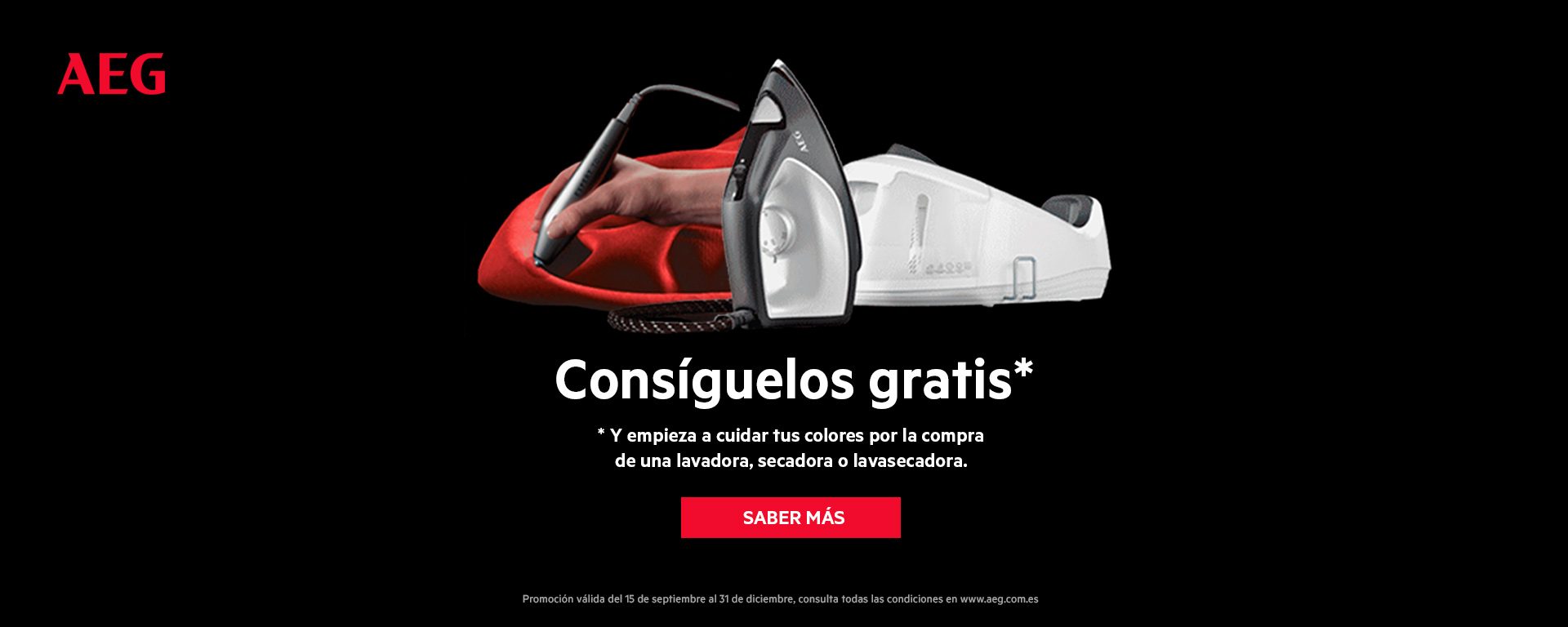 Compra una Lavadora con Motor Inverter o una Secadora con Bomba de Calor AEG y consigue un Lápiz Quitamanchas con Ultrasonido o un Centro de Planchado de regalo