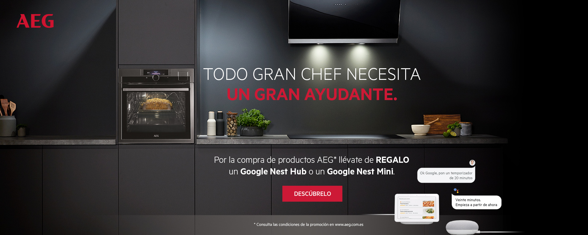 Consigue un Google Mini o Google Nest Hub de regalo por la compra de tu electrodoméstico encastrable AEG