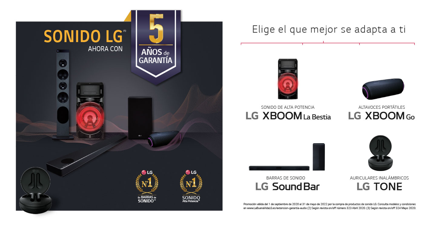 Llévate 5 años de garantía por la compra de tu producto de audio LG