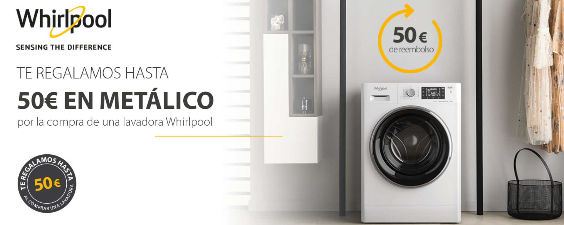 Llévate hasta 50€ en metálico de regalo por la compra de tu lavadora Whirlpool