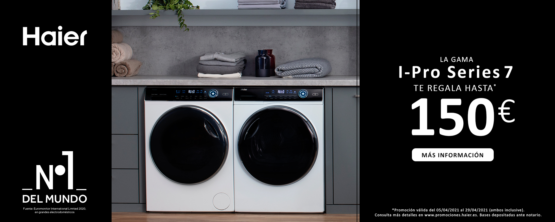 Llévate hasta 150€ de regalo por la compra de tu lavasecadora Haier