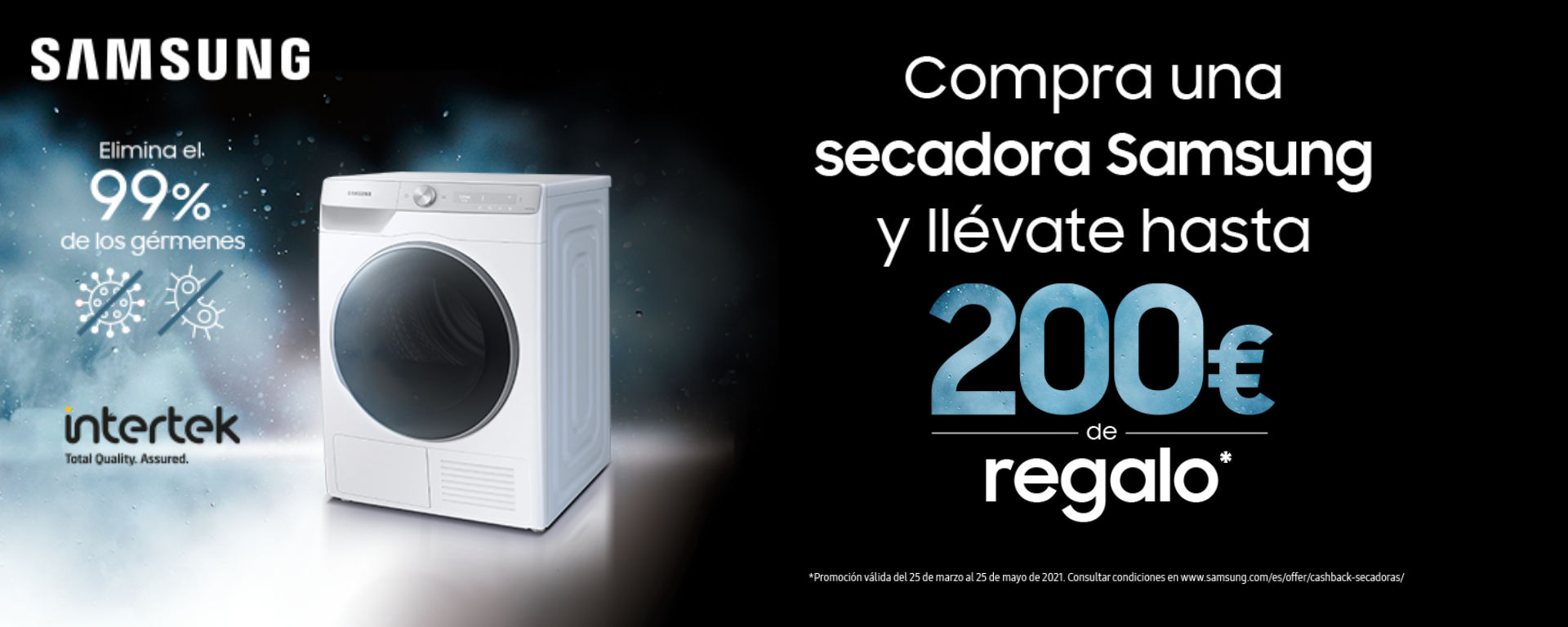 Llévate un reembolso de hasta 200€ por la compra de tu secadora Samsung