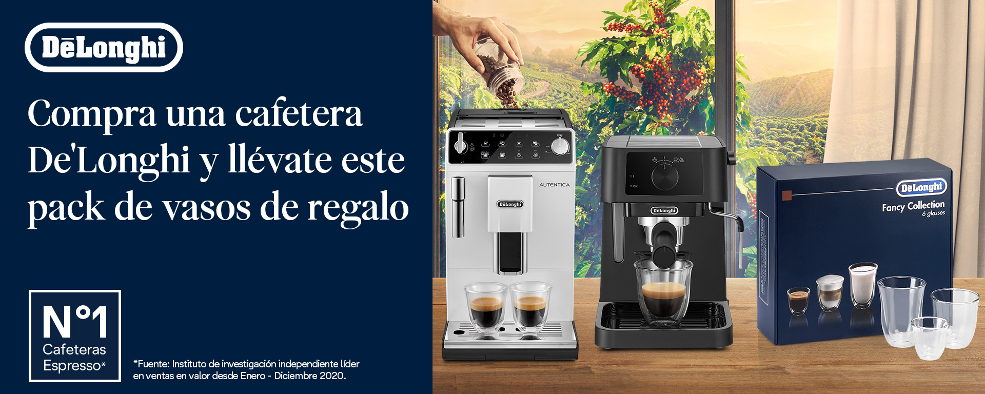 Llévate una Fancy Box Collection de 6 vasos por la compra de tu cafetera superautomática o espresso De'Longhi