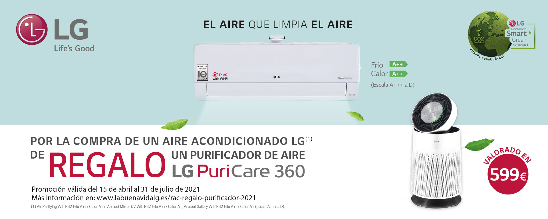 Llévate un purificador de regalo por la compra de tu aire acondicionado LG