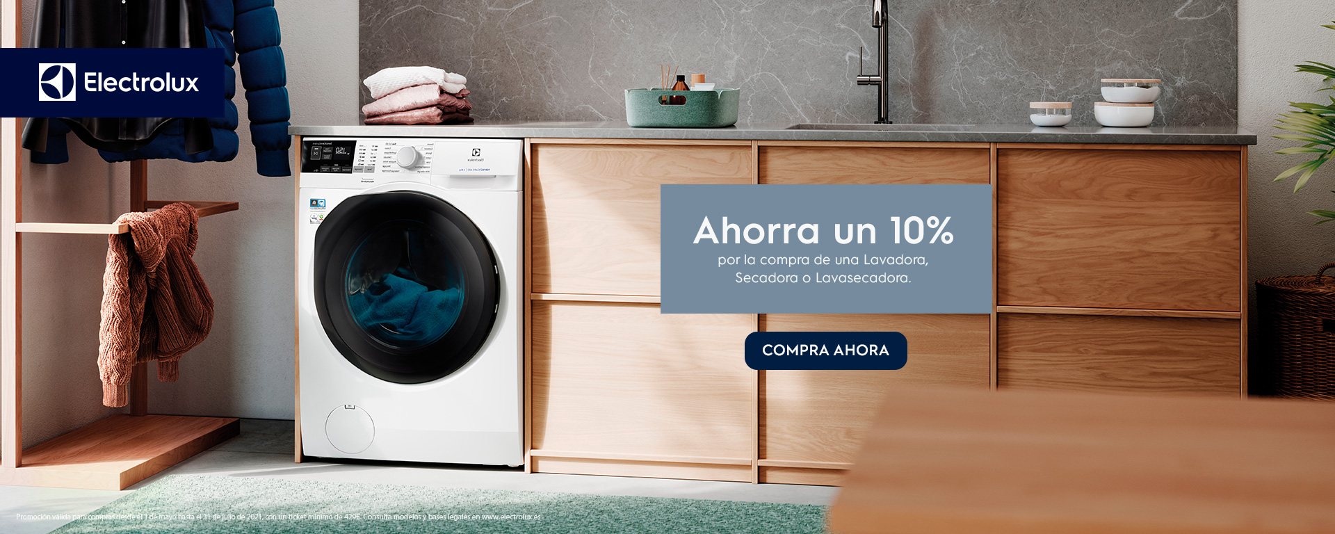 Llévate un 10% de reembolso por la compra de tu lavadora, lavasecadora o secadora Electrolux