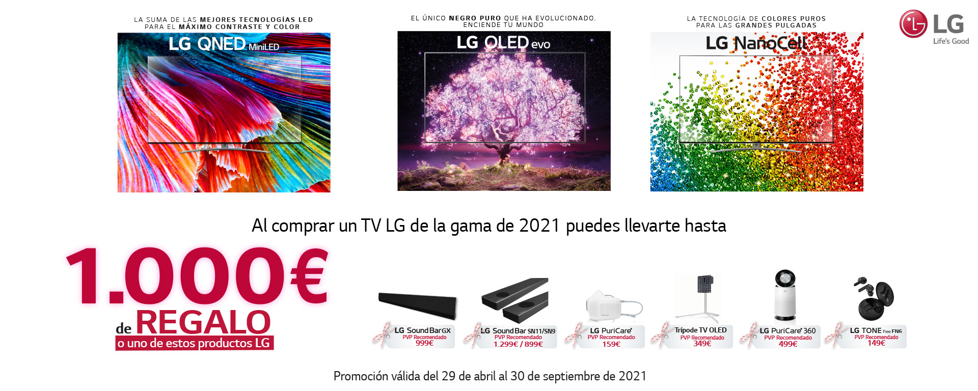Llévate un reembolso determinado o un producto por la compra de tu televisor OLED, QNED o Nanocell LG