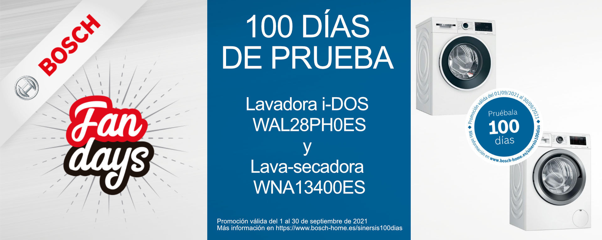 Llévate 100 días de prueba por la compra de tu lavadora o lavasecadora Bosch
