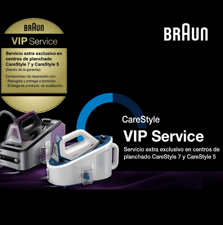 Llévate 3 años de servicio VIP por la compra de tu centro de planchado  BRAUN Carestyle de la serie 5 o 7