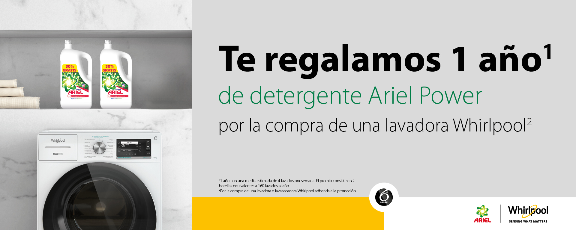 Llévate 1 año de detergente Ariel Power  por la compra de tu lavadora Whirlpool