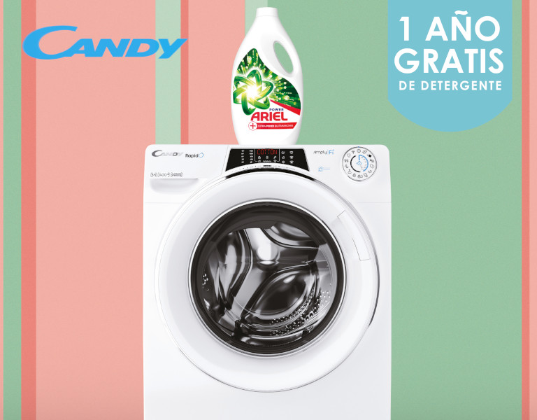 Llévate 1 año de detergente Ariel por la compra de tu lavadora Candy Rapido