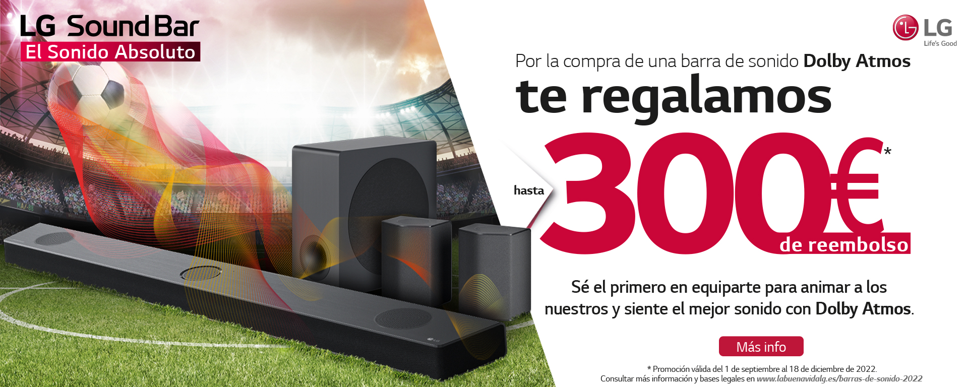 Llévate un reembolso de hasta 300 euros por la compra de tu Barra de Sonido LG
