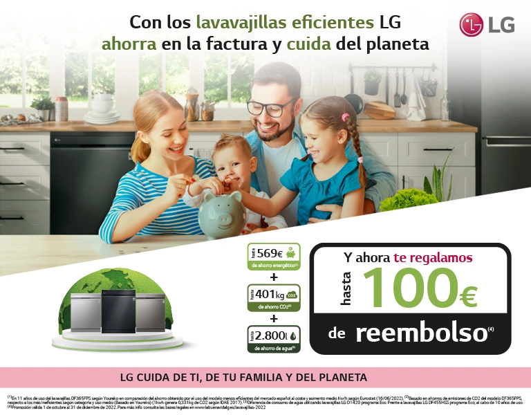 Llévate hasta 100€ de reembolso por la compra de tu lavavajillas LG