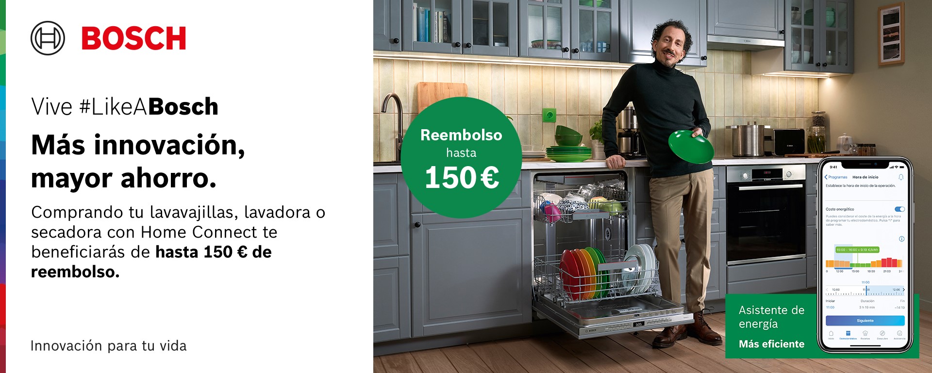 Llévate hasta 150 euros de reembolso por la compra de tu lavavajillas, lavadora o secadora con Home Connect de Bosch