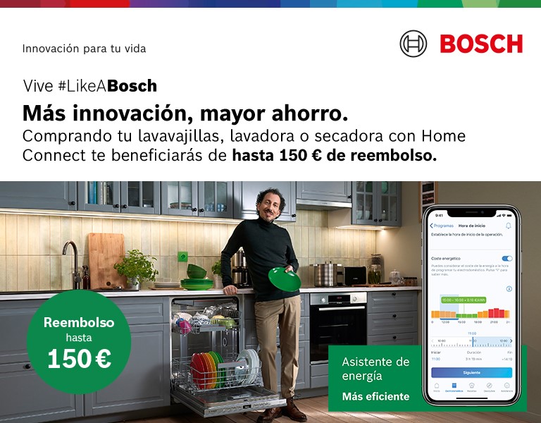 Llévate hasta 150 euros de reembolso por la compra de tu lavavajillas, lavadora o secadora con Home Connect de Bosch