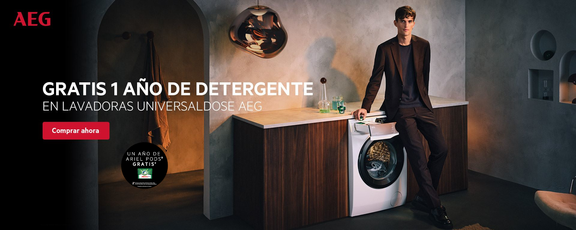 Llévate 1 año de detergente Ariel Pods gratis por la compra de tu lavadora AEG